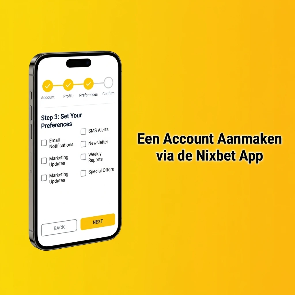Nixbet app registratie scherm op iPhone met stappen voor het aanmaken van een account