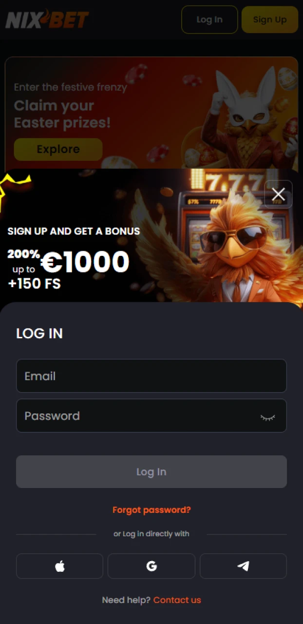 Maak een account aan via de Nixbet iOS app om toegang te krijgen.