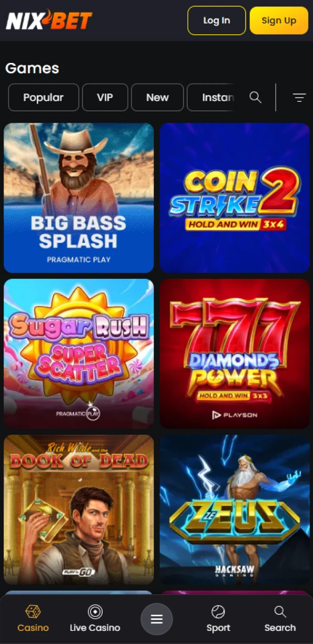 Speel de leukste games en gokkasten in de Nixbet iOS app.